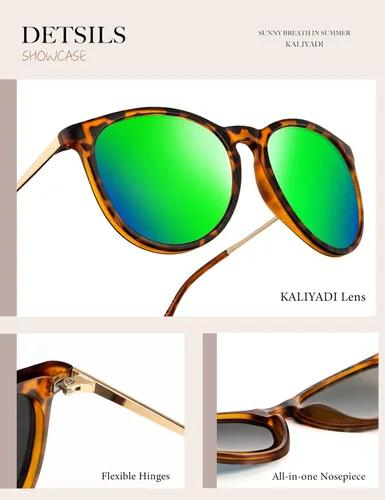 Vista 4 de KALIYADI Gafas de sol polarizadas para mujer, estilo retro redondo vintage y protección UV