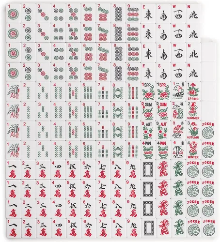 Vista 7 de Juego de Mahjong Americano de Yellow Mountain Imports, “Aloha” - 166 azulejos con motivo de plumeria, estantes acrílicos con empujadores, estuche