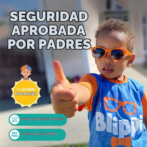 Vista 6 de Blippi Gafas de sol – Gafas polarizadas irrompibles para niños activos – Protección UV sin BPA Blippi Naranja