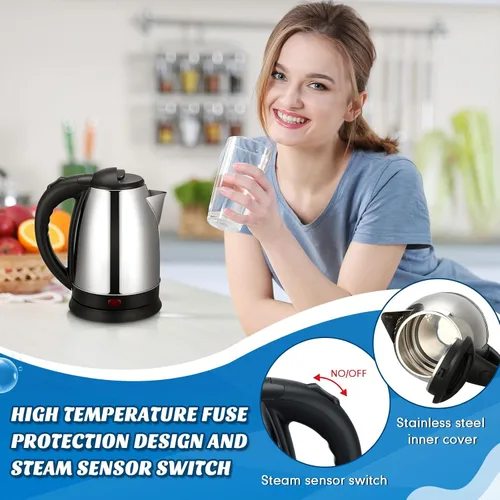 Vista 3 de Baquler Hervidor eléctrico de agua caliente de acero inoxidable con apagado automático y protección de hervor en seco, olla eléctrica de agua