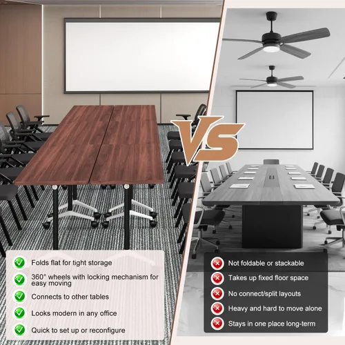 Vista 8 de 47.2" Conference Room Table, Folding Conference Table with Wheels, 2Pack Walnut