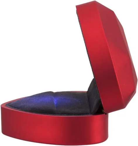 Vista 2 de Naimo Caja de anillo de compromiso, aretes, monedas, caja de anillos con luz LED para propuesta, compromiso, regalo de boda (rojo)
