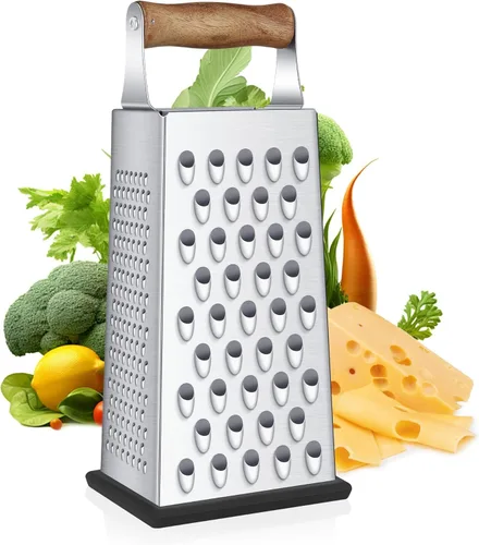 Vista 8 de Rallador de queso, rallador de acero inoxidable de 4 caras, tamaño pequeño, triturador de alimentos para queso, parmesano, verduras, apto