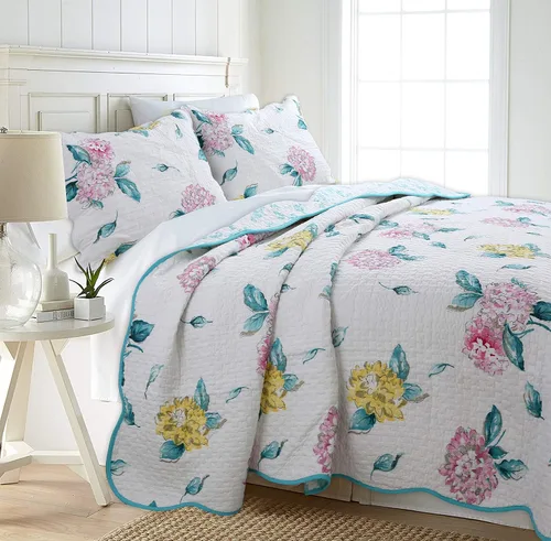 Vista 11 de Cozy Line Home Fashions Blooming Rojo Blanco Floral 100% Algodón Reversible Edredón Juego de Ropa de Cama, Colcha Cubrecama
