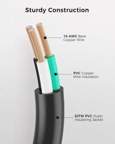 Vista 5 de Cable Matters - Paquete de 2 cables de extensión de alimentación cortos de 16 AWG, resistentes de 13 A, 1 pie, 3 clavijas, NEMA 5-15P a NEMA 5-15R