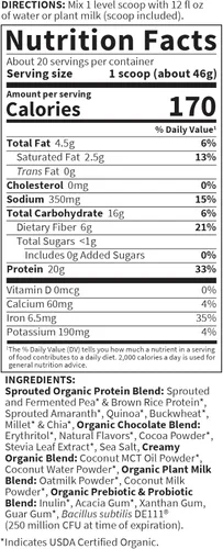 Vista 5 de Garden of Life Proteína vegetal cremosa + leche de avena en polvo + proteína vegana con sabor a chocolate, a base de plantas, prebióticos