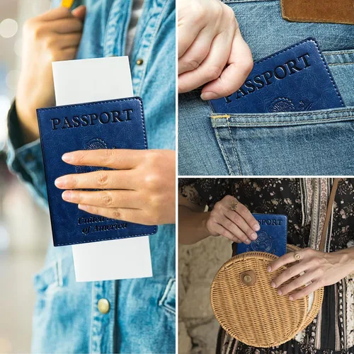 Vista 6 de Alsa Combo de portatarjetas de pasaporte y vacunación, funda con ranura para tarjeta de vacunación CDC, protector organizador de documentos de viaje
