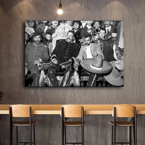 Vista 3 de QFART Póster de arte en lienzo para pared, diseño de líderes revolucionarios mexicanos, Pancho Villa y Emiliano Zapata, impresiones para dormitorio