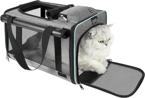 Vista 2 de GAPZER Transportador para gatos estadounidense, unido, aprobado por aerolíneas Delta, bolsa de viaje para mascotas de lados suaves para gatos