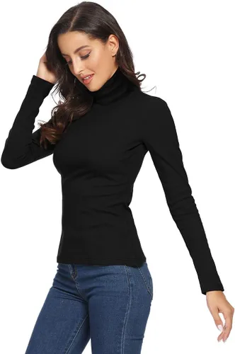Vista 3 de Camisetas térmicas de manga larga con cuello alto para mujer, suaves, ajustadas, de algodón