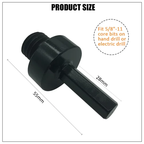 Vista 3 de Adaptador de eje de broca de núcleo, rosca de 5/8 "-11 a vástago hexagonal de 3/8 pulgadas para sierra de agujero de diamante roscado, accesorio
