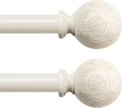 Vista 12 de Barras de cortina de madera blanca para ventanas: HTZON 1" Barra de cortina rústica de estilo granja estilo bohemio para sala de estar y dormitorio