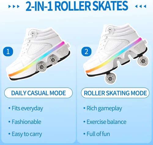 Vista 5 de Zapatillas de Patines de Ruedas para Niñas, Niños, Mujeres, Hombres, Zapatos de Patinaje de Doble Fila, Zapatillas con Ruedas Retráctiles, Patines