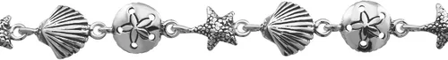 Vista 2 de WithLoveSilver - Pulseras de plata de ley 925 con estrellas de mar, arena y almejas, 7.5 pulgadas, Plata de ley
