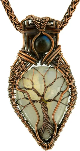 Vista 28 de Impresionante collar con colgante de árbol de la vida de cobre con piedras preciosas hechas a mano y cadena de 20 pulgadas, perfecto