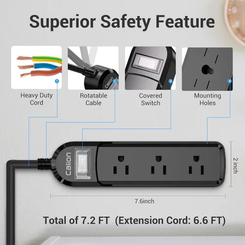 Vista 5 de Regleta de alimentación al aire libre IPX6 resistente a la intemperie, protector contra sobretensiones impermeable con 3 tomas anchas y cable