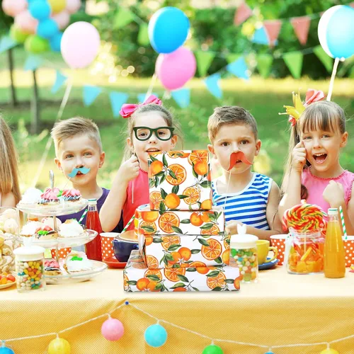 Vista 7 de Papel de regalo naranja, papel de regalo de frutas cítricas, papel de regalo plegado a granel, plano mandarina, para cumpleaños, baby shower