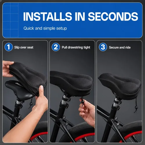 Vista 6 de Revas - Cojín acolchado para asiento de bicicleta que absorbe los golpes, para viajes largos y cómodos Acolchado universal para asiento
