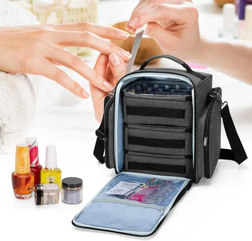 Vista 7 de Organizador de esmalte de uñas con capacidad para 72 botellas (15 ml. - 0.5 onzas líquidas), Negro Estuche grande para esmalte de uñas con 3