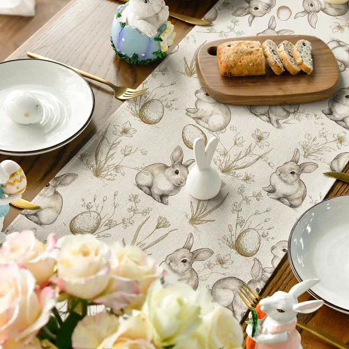 Vista 4 de Artoid Mode Camino de mesa de Pascua floral de 7.33 oz/m² (7.41 oz/m²), flores de primavera de temporada, decoración de mesa de comedor