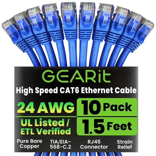 Vista 62 de GEARit Paquete de Cables Ethernet Cat 6 - Paquete de 20 Cables de Conexión Ethernet Cat6 de 1 pie Cable de Conexión de Red RJ45, Conectores