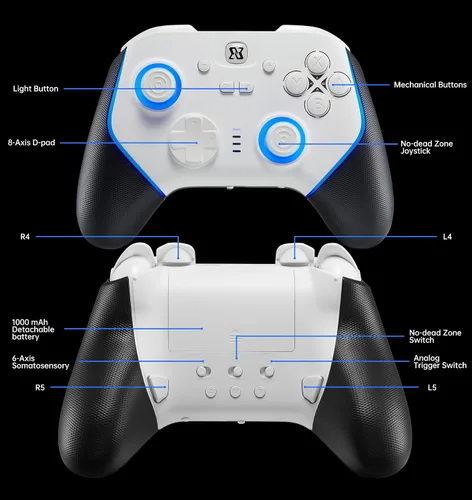 Vista 11 de BINBOKPLAY Switch Pro Controller, Game Controller for PC/Switch2/Switch, 7 Color LED Hall Effect Controller with Microswitch Buttons, PC Controller