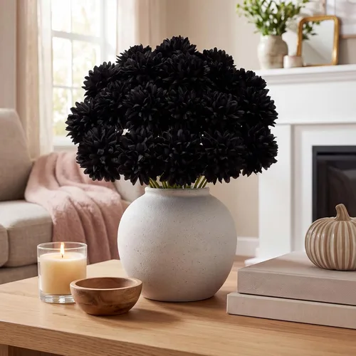 Vista 8 de Tigeen 60 piezas de flores artificiales negras crisantemo para decoración Negro