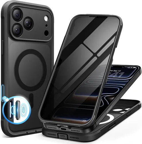 Vista 55 de BERFY Funda para iPhone 17 Pro Max, compatible con MagSafe, protector de pantalla de vidrio integrado, protección de cámara, funda de cuerpo