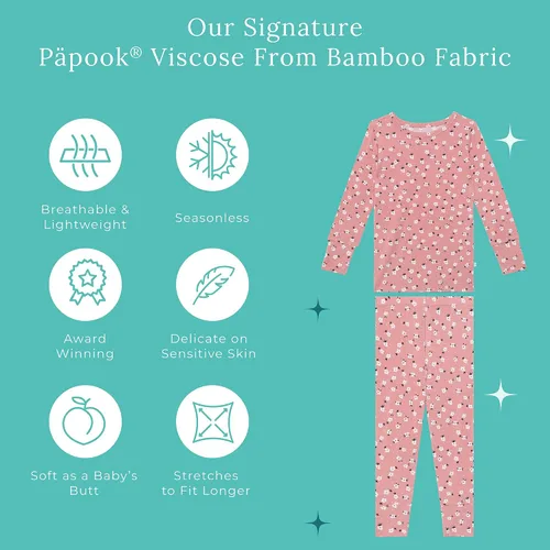 Vista 31 de Posh Peanut Pijamas para niñas, suaves, de viscosa de bambú para niños, pijamas a juego de manga larga para niñas