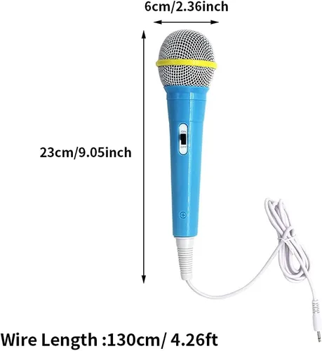 Vista 3 de Micrófono con cable, micrófono dinámico de 0.138 in, conector ligero, sin batería, para niños, máquina de cantar para el hogar (azul), tamaño libre