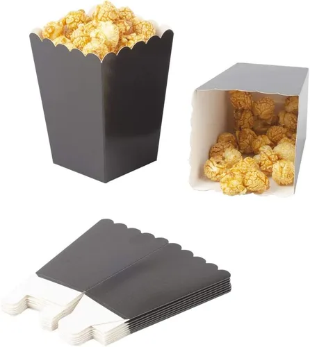 Vista 3 de Mini cajas de palomitas de maíz negras, paquete de 36 soportes desechables de papel para palomitas de maíz, recipientes para cumpleaños, bodas, Azul