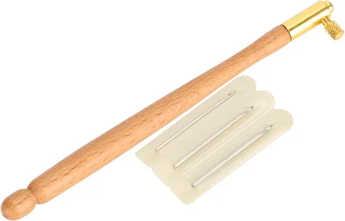 Vista 7 de Ganchos de madera francesa, aguja de bordado francés de ganchillo, mango con 3 agujas, juego de herramientas francesas antibordadas para bordar