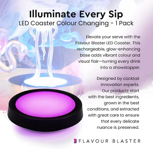 Vista 2 de Flavor Blaster - Posavasos LED multicolor Batería de más de 12 horas de duración 9 ondas de color Recargable Resistente al agua y fácil