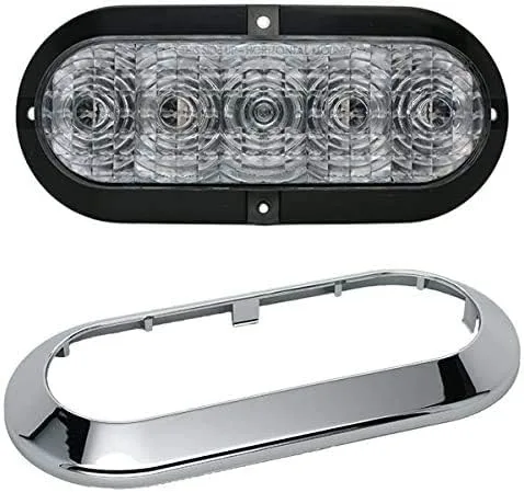 Vista 3 de Par de luces LED ovaladas cromadas de 6 pulgadas, color rojo transparente y de parada, luz trasera para montaje en superficie, remolque, camión, RV