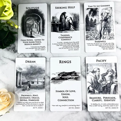 Vista 6 de [Romeo & Julieta] Baraja de cartas Oráculo de amor, cartas de tarot con significado en ellas, Oracle Deck responde todo sobre el amor