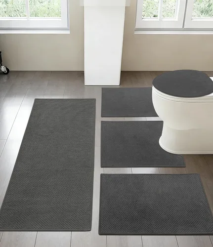 Vista 16 de YIHOUSE Juego de 2 tapetes de baño ultrafinos de secado rápido, tapete de baño absorbente para baño, antideslizante, lavable a máquina (beige)