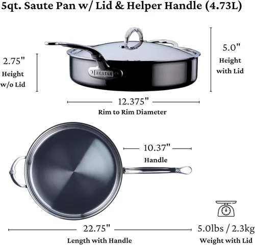 Vista 2 de Hestan - Colección NanoBond - Sartén de titanio de acero inoxidable, compatible con placa de inducción, 5 cuartos de galón
