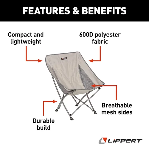 Vista 3 de Lippert Baja - Silla de camping plegable compacta, tela de poliéster de 600 denier, laterales de malla transpirable, marco de acero plegable