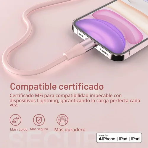 Vista 6 de Cargador de iPhone [certificado Apple MFi] Paquete de 3 cables Lightning de 10 pies de carga rápida para iPhone compatible con iPhone 13, 12, 11 Pro