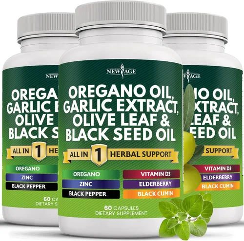 Vista 9 de NEW AGE Aceite de orégano Extracto de ajo y hoja de olivo con astrágalo - Suplemento para mujeres y hombres - 60