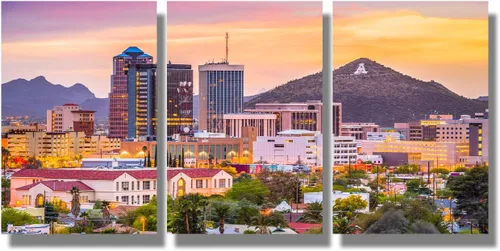 Vista 53 de LSIUHWUWI Lienzo impreso en lienzo con diseño panorámico de paisaje urbano de Tucson de Estados Unidos, cima de la montaña A para Arizona, arte