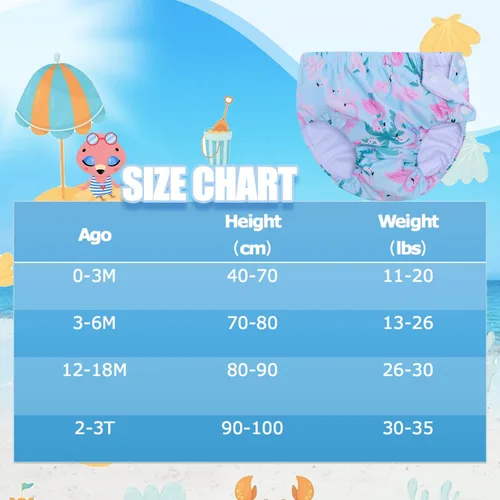Vista 5 de Pañales de natación reutilizables para bebés recién nacidos, lavables, unisex, pañales de natación para bebés, flamingote, 3-6 meses