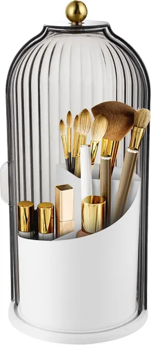 Vista 7 de Organizador Soporte de Brochas de Maquillaje, Soporte de Brochas de Maquillaje Giratorio 360°, Material Resistente al Polvo e Impermeable y con 3