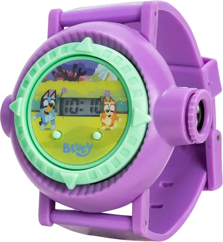 Vista 8 de Bluey - Reloj de proyección para niños con pantalla LCD, 10 divertidas imágenes azules, proyector iluminado, correa de plástico ajustable
