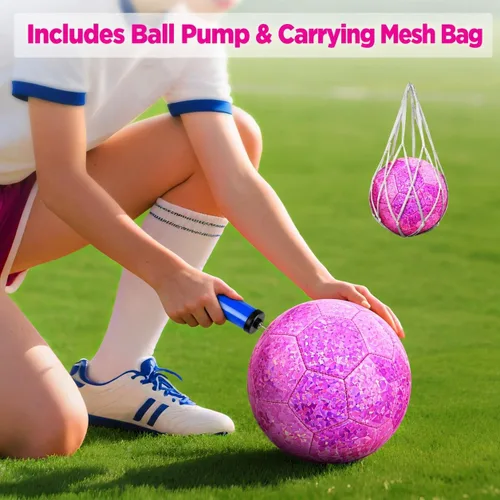 Vista 7 de Pelota de fútbol tamaño 4 con purpurina rosa - Pelota de fútbol para niños de 4-6, 6-8, 8-12 años, para deportes al aire libre, entrenamiento