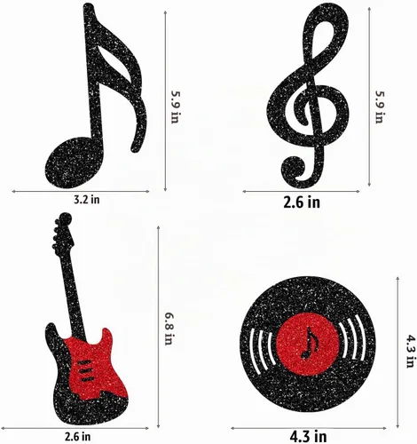 Vista 3 de Centro de mesa de notas musicales para decoración de fiesta de cumpleaños musical de rock, 12 piezas de decoración de mesa de guitarra de rock