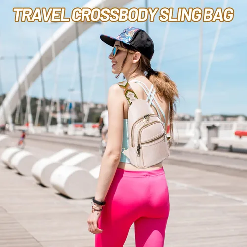 Vista 6 de KFXFENQ Bolso bandolera para mujer, de piel sintética, bolso bandolera pequeña, mochila cruzada multiusos para el pecho, para mujer, ciclismo