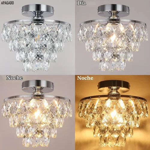 Vista 3 de Luupyia Mini lámpara de techo de cristal pequeña, moderna lámpara de techo de cristal para accesorios de pasillo, lámpara de araña plateada