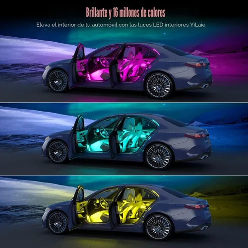 Vista 3 de YiLaie Luces interiores de automóvil, luces interiores inteligentes para automóvil con control de aplicación, kit de iluminación interna de neón