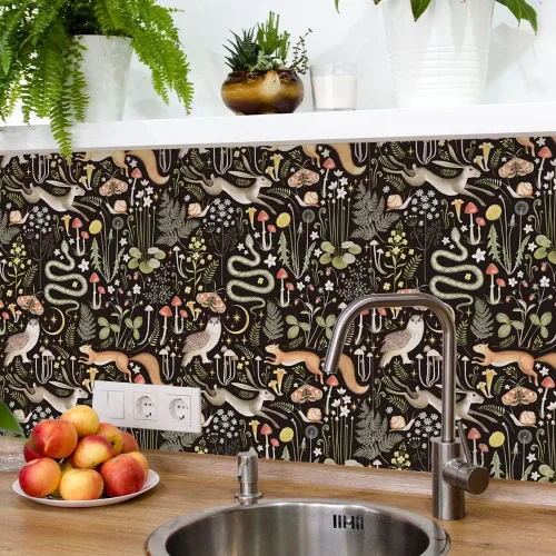 Vista 6 de Papel tapiz autoadhesivo para despegar y pegar con diseño de luna y estrellas del bosque de cuento de hadas, apto para inquilinos